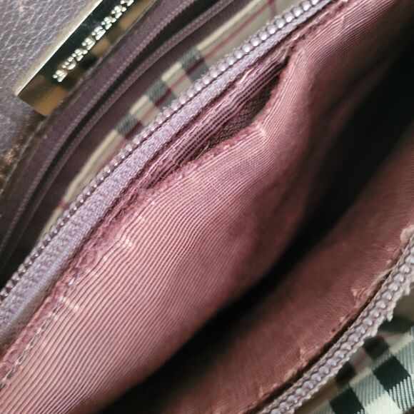 BURBERRY Tote Handbag Purse Bag Geniue Leather Medium Nova Check Lining Brown - Picture 8 of 13